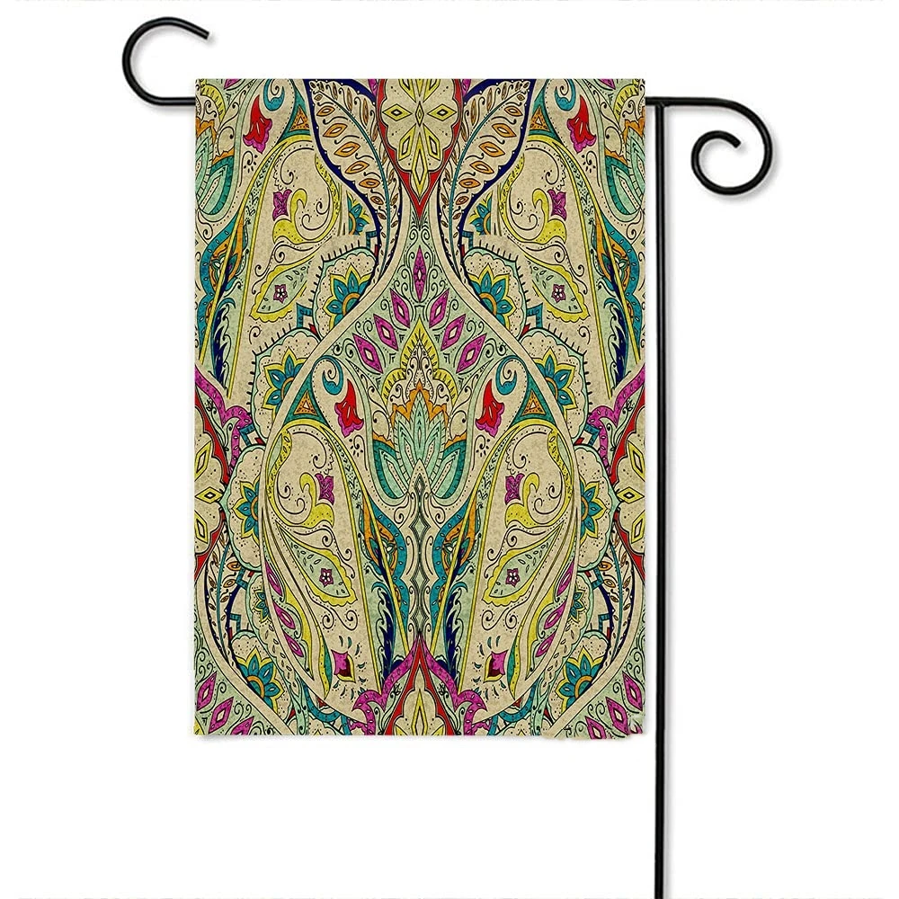 

Paisley Garden Flag Vintage Ethnic Bohemian Floral Leaf Boho Yard Flags Double Sided for Farm House Lawn Outside Decorative Flag