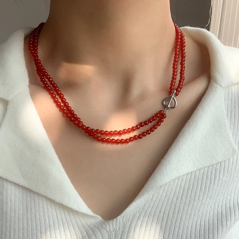 Двухслойное двойное ожерелье Millie из натурального красного агата женское легкое