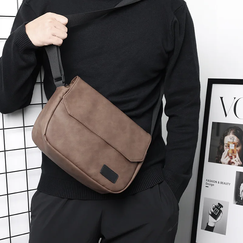 New Small Shoulder Bag Men's PU Messenger Bag Japanese Workwear Simple Retro Shoulder Bag Trend Cross-body Bag Casual Bag