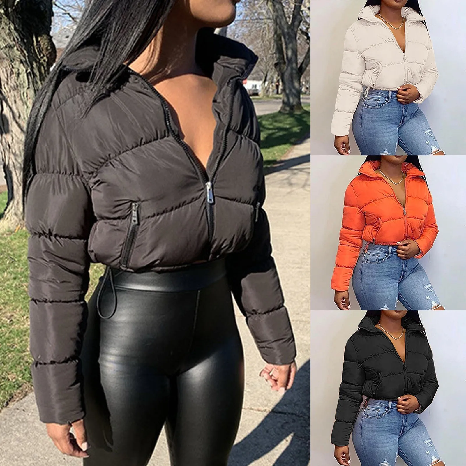 

Женская короткая куртка с воротником-стойкой, теплая зимняя куртка, Повседневная парка, 2021