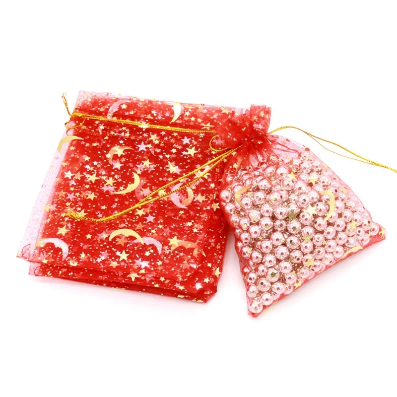 

100x Drawstring Wedding Favor Bags Moon Star Organza Jewelry Gift Pouch