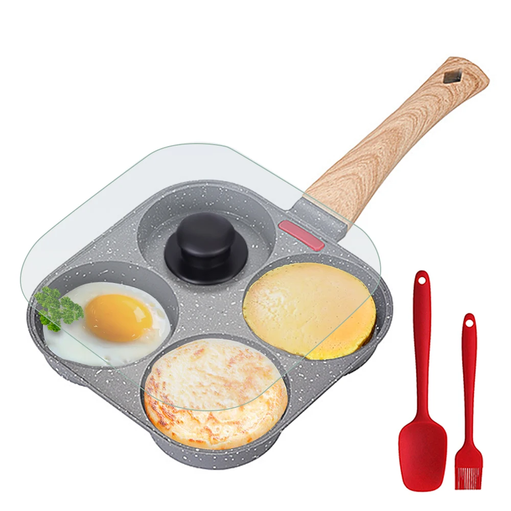 

Stick 4-cup Egg Cooker Omelet With Burgers And Pan Brush Egg Pan Pancake Frying Non Flipping Cooking Aluminum With Lid Spatula