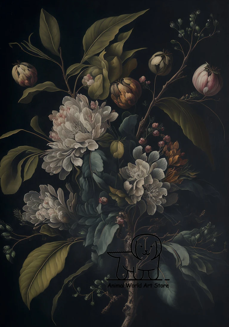 

Картина на холсте "Винтажный темно-цветочный букет"