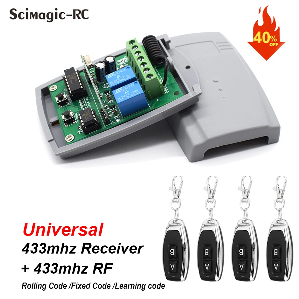 

Universal Garage Door Remote Control Receiver 2CH 433mhz Fixed Rolling Code BENINCA CARDIN DEA DOORHAN AT-4 MOTORLINE DITEC 433