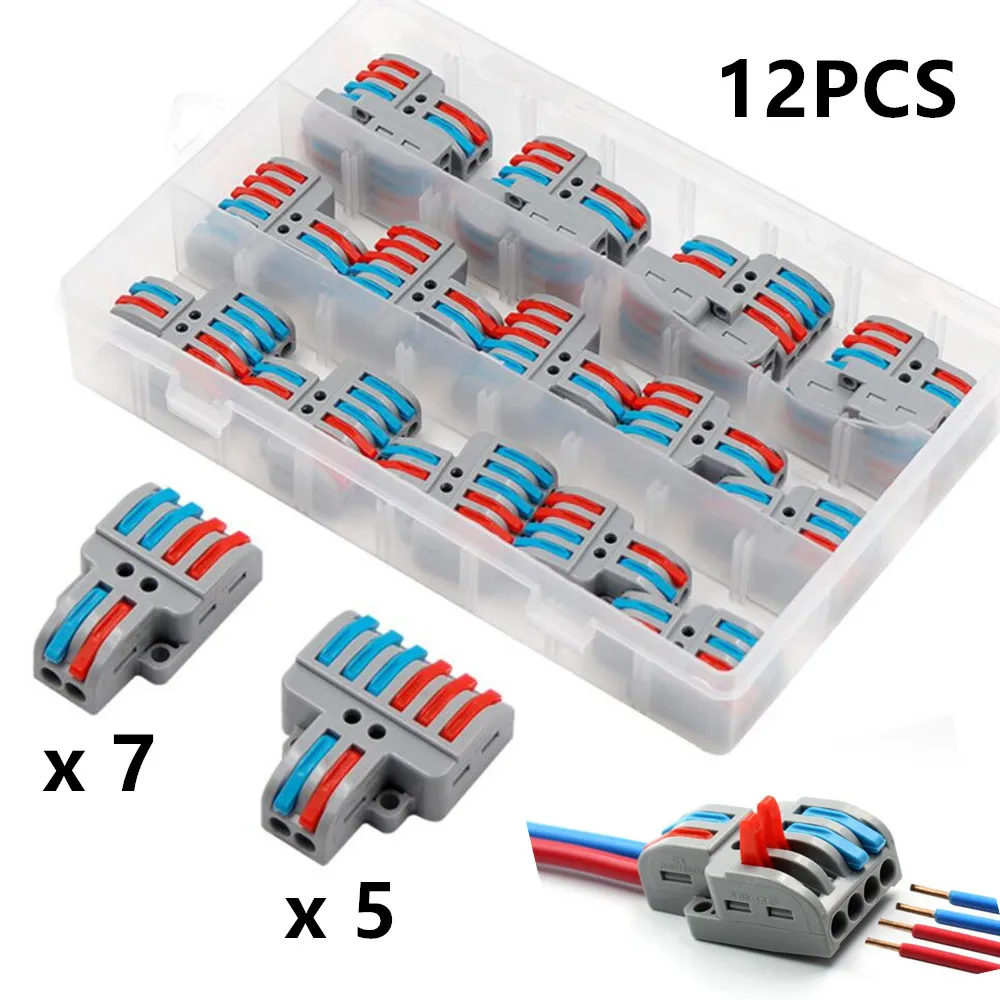 

12PCS Mini Fast Boxed Wire Connector SPL-42/62 Compact Conductor Spring Wiring Connector Conductor Push-in Terminal Block