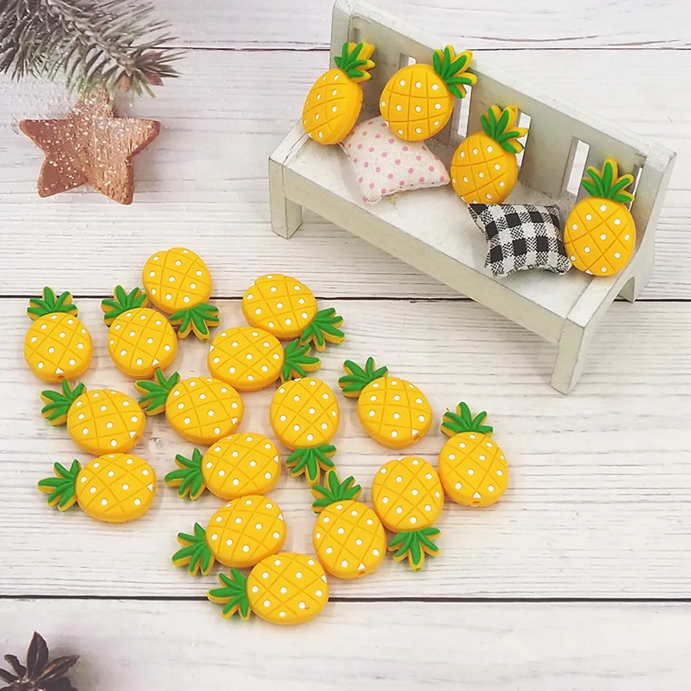 

Chenkai 50pcs Silicone Pineapple Beads Baby Fruit Bead BPA Free Teething Infant Chewable Dummy Necklace Pacifier Toy Accessories