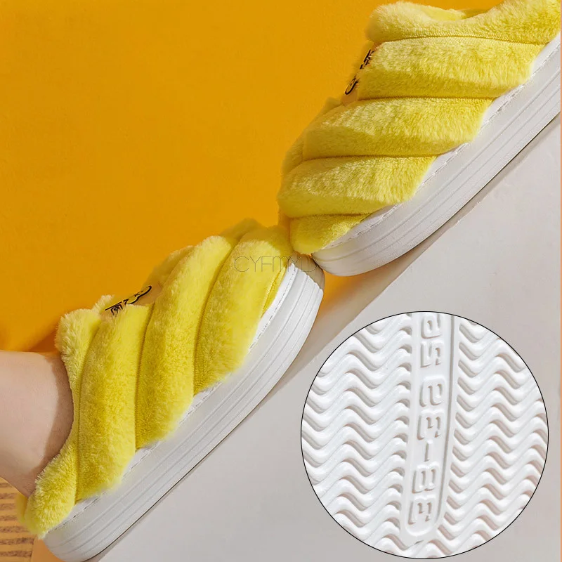 Winter Women's Slippers Fluffy Faux Fur Cross Design Home Slippers Female Furry Warm  Platform Soft Slippers Fashion Shoes Plush