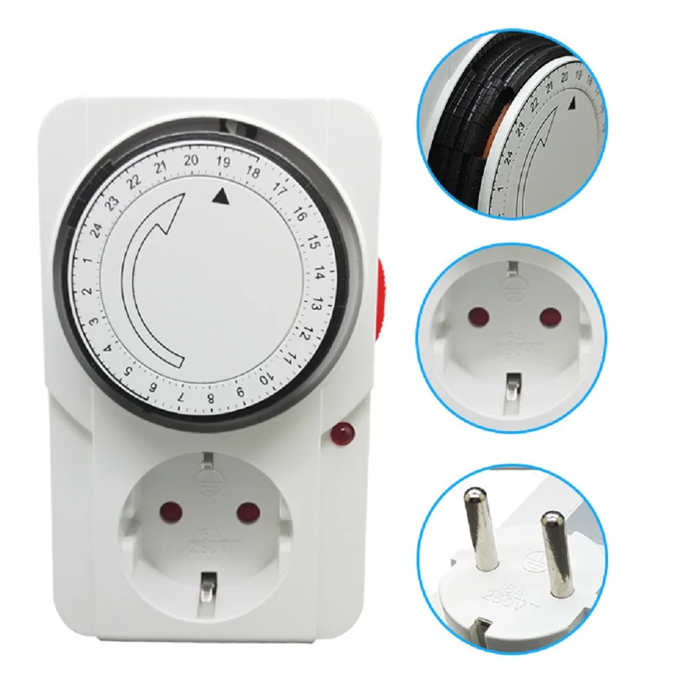 

24 Hour Cyclic Timer Switch Plug In Timer Outlet Loop Mechanical Timer Universal Timing Socket 220V 16A 3500W EU/UK/AU Plug