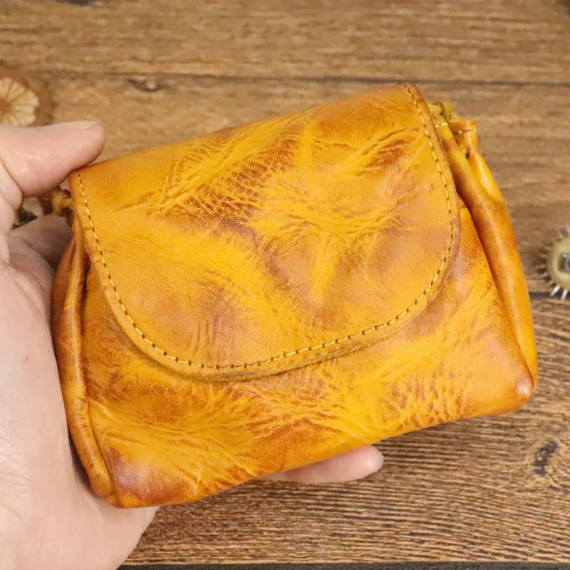 Hand Made Color Plant Tanned Leather Coin Purse Women's Head Layer Cowhide Leather Key Bag Earphone Storage Bag