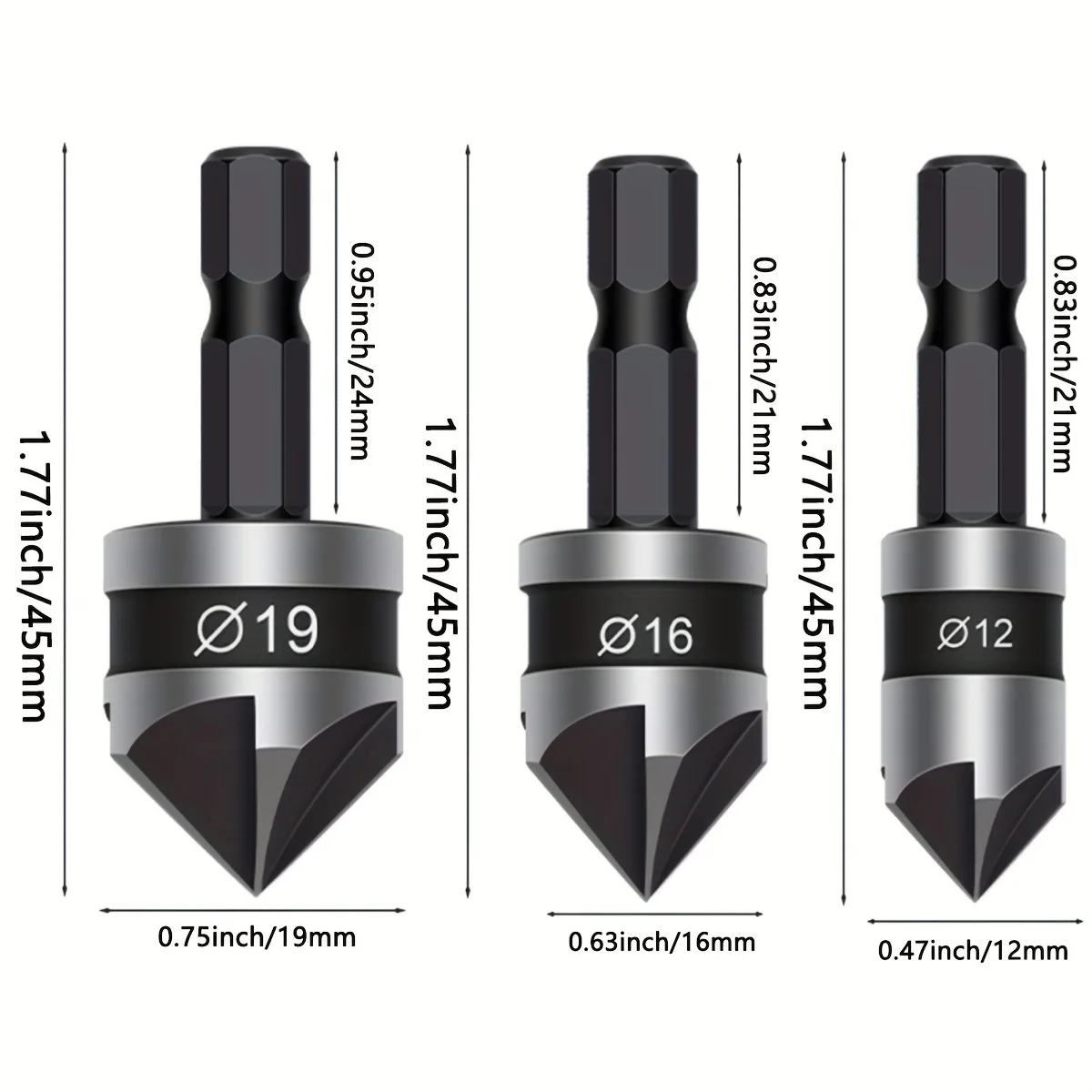 Набор сверл для металла дерева пластика 3 шт. 5 канавков 90 градусов