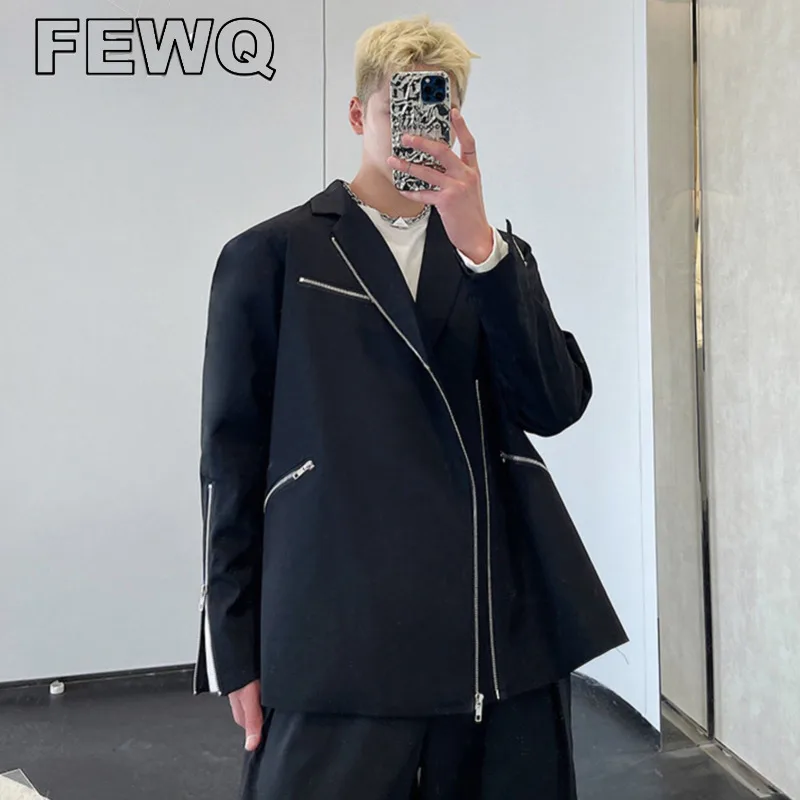 

FEWQ Multi Zipper Spliced Men's Niche Design Suit Jackets Solid Color Korean Fashion Casual Blaers Autumn 2023 New Coats 24D3110