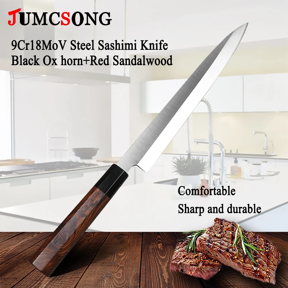 

9.5 Inch Sashimi Knife Japanese Style 9Cr18MoV Steel Sharp Slicing Fish Sushi Filleting Cleaver Kitchen Knives Wood Handle