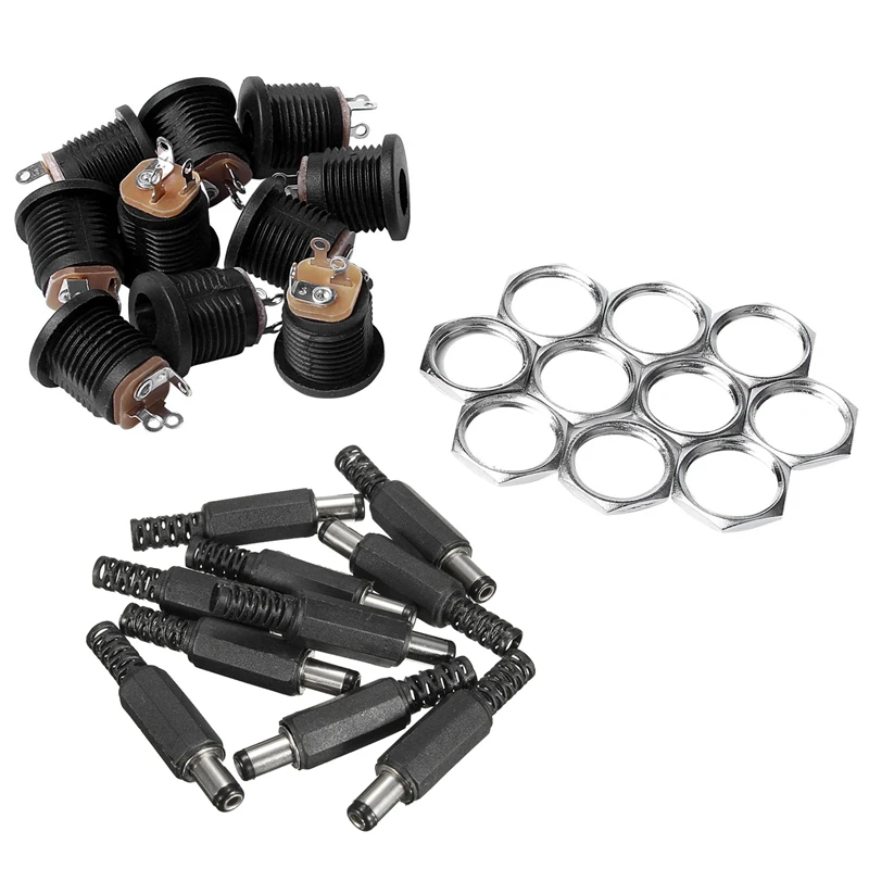 

10 Pcs Panel Mount 2.1X5.5Mm Power Jack DC Socket With 10Pcs 5.5X2.1Mm Male Solder Dc Jack Straight Connectors