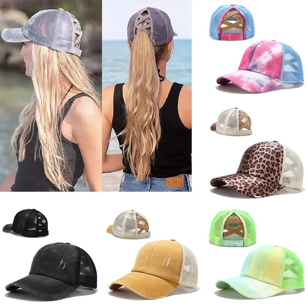 

Women Ponytail Baseball Cap Snapback Adjustable Ponytail Gorras Casquette Summer Sunhat Mesh Trucker Hat Casquette Femm