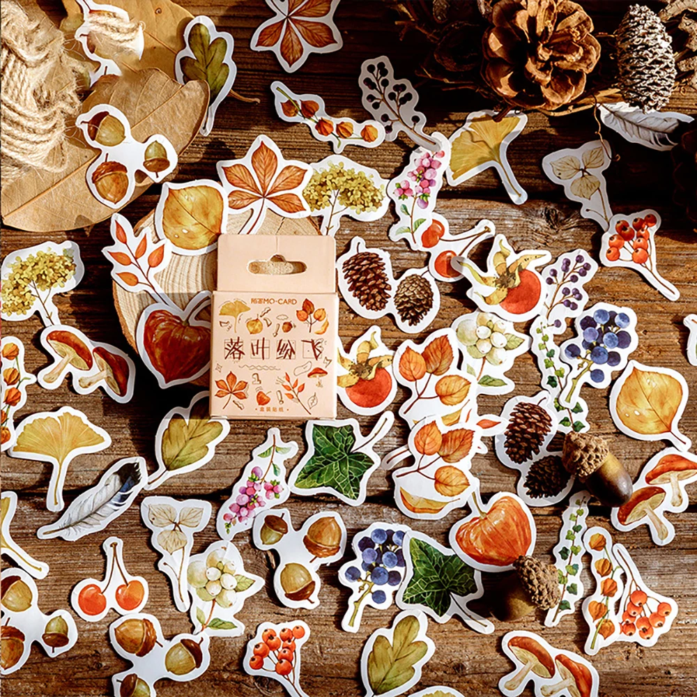 

46pcs/pack Autumn Leaf Decals Cute Plant Stickers Album Diary Labels DIY Decorative Stationery Stickers Student Supplies