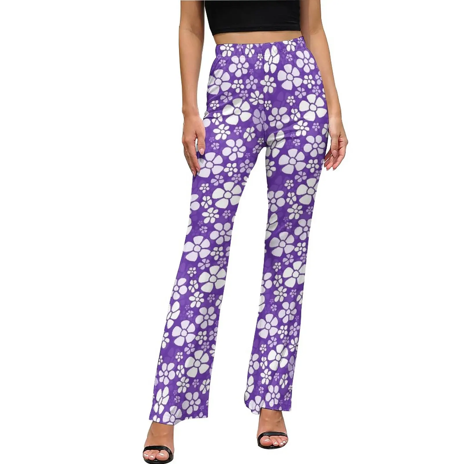 

Брюки женские повседневные с фиолетовыми цветами, тонкие клеш в уличном стиле, пикантные летние штаны на заказ