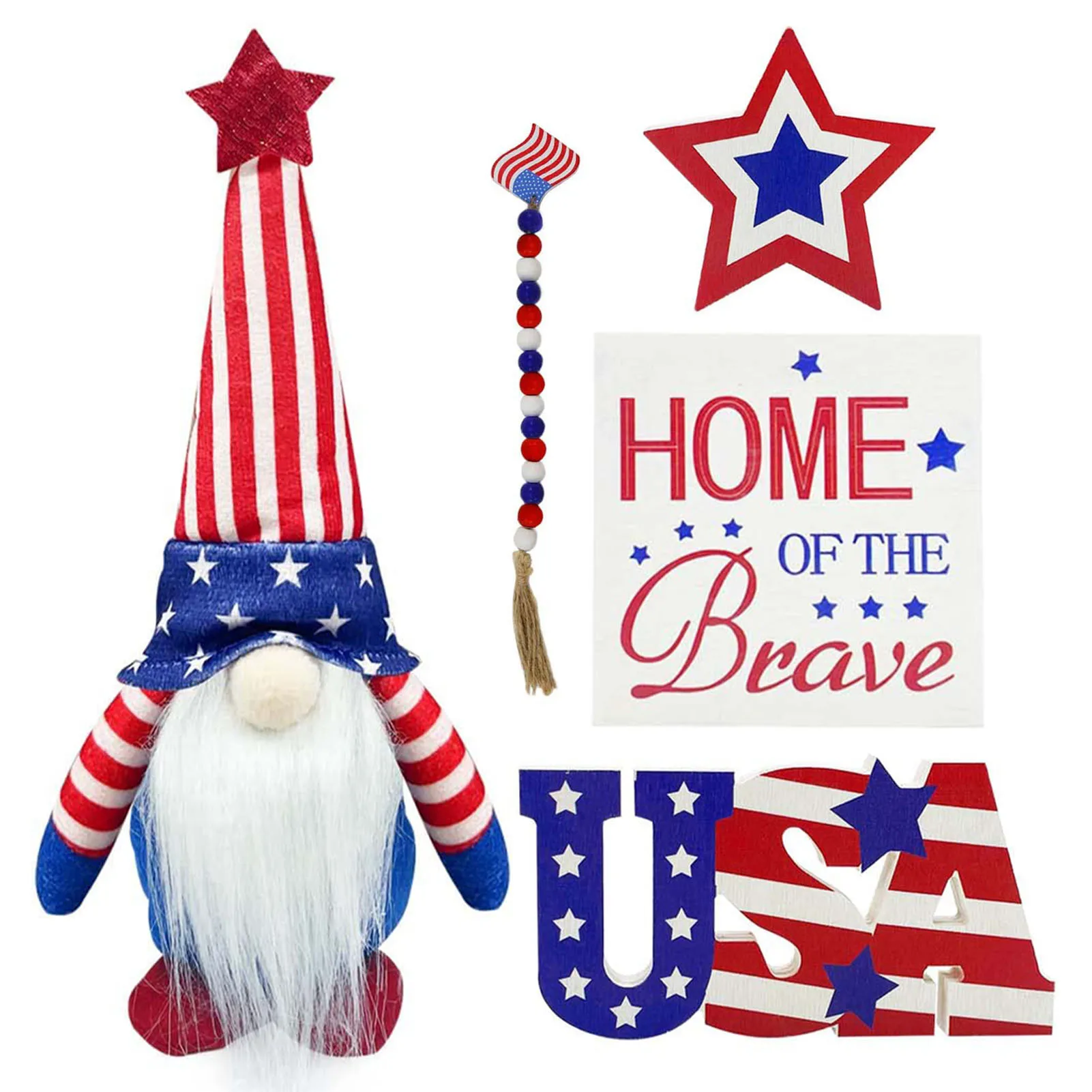 

4th Of July Tiered Tray Decor Patriotic Wood Tabletop Decorations For Memorial Day & Independence Day Vintage Wooden Sign