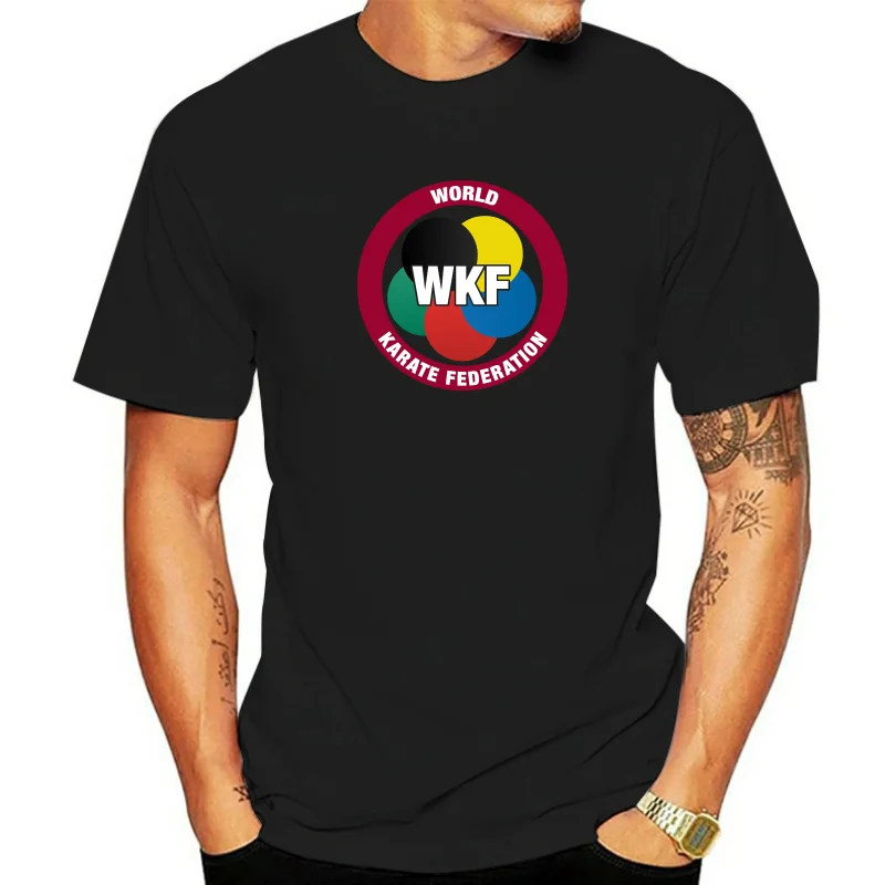 Фото Новая мужская белая футболка WKF с логотипом Всемирной федерации каратэ, размер S M L XL 2XL 3XL №1