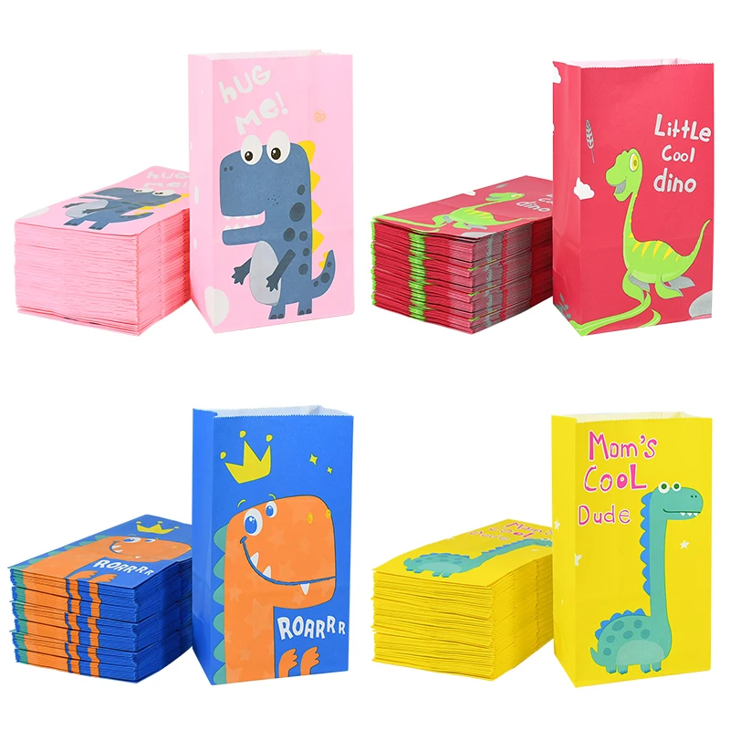 

10pcs Dinosaur Paper Gift Bags Treat Candy Cookies Packaging Bag Dino Theme Birthday Party Decoration Baby Shower Favor Supplies