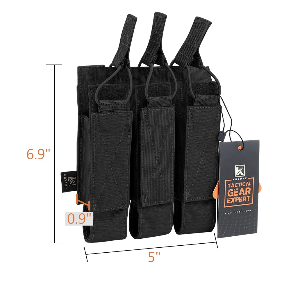 Фото Тактический модульный подсумок KRYDEX Triple Mag Pouch для магазинов MP5, MP7, KRISS, MOLLE, открытый, для SMG, для страйкбола, охоты, жилетов и снаряжения №5