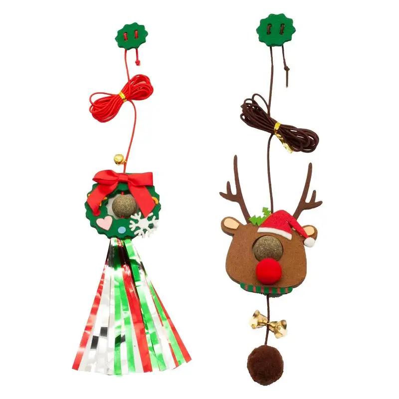 

Christmas Cat Toys For Indoor Cats Christmas Interactive String Feather Cat Toys 2m Elastic Rope Hang Door Retractable Cat Toy