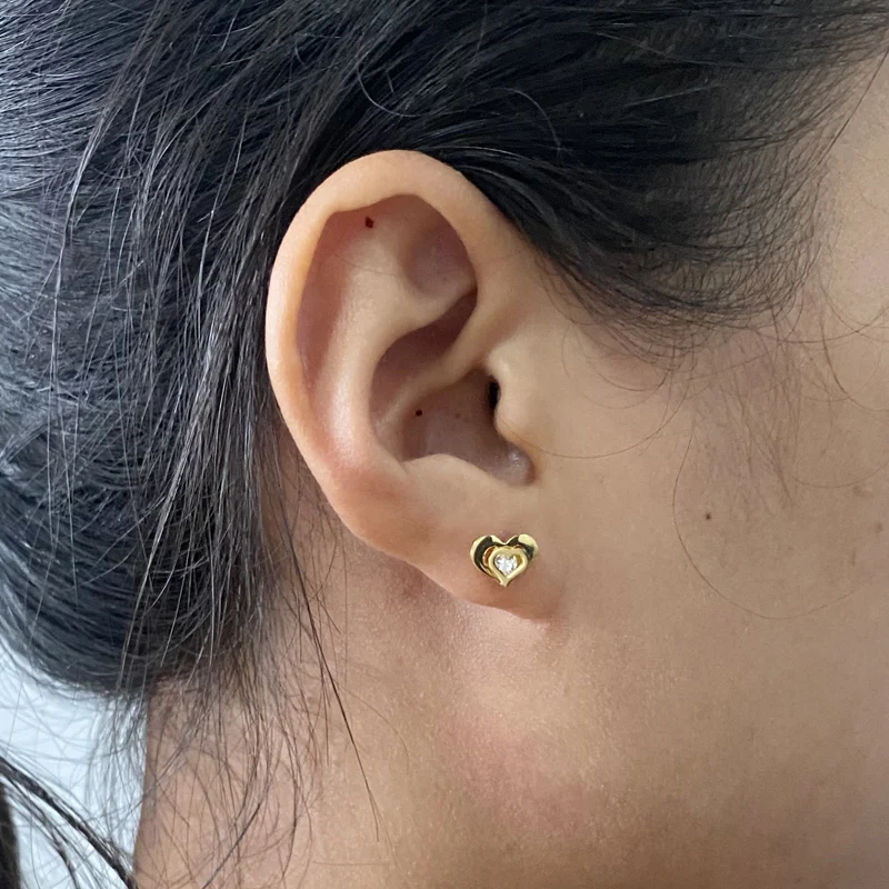 Two Layer Vintage Stainless Steel Crystal Rhinestone Classic Heart Stud Earrings For Women Fashion Female Wedding  Jewelry Gifts