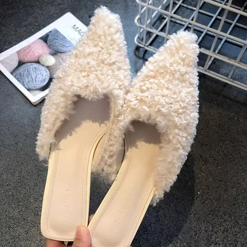 Фото Slippers Casual Shoes Woman Pink Slides Shallow Butterfly-Knot Med Cover Toe Fur Flip Flops Pantofle Luxury Plush New Butte №5