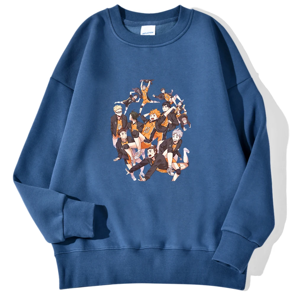 

2022 New Fleece Sweatshirts Crewneck Pullover Hoodies Fashion Harajuku Tracksuit Man Anime Haikyuu Print Sportswear Unisex Warm