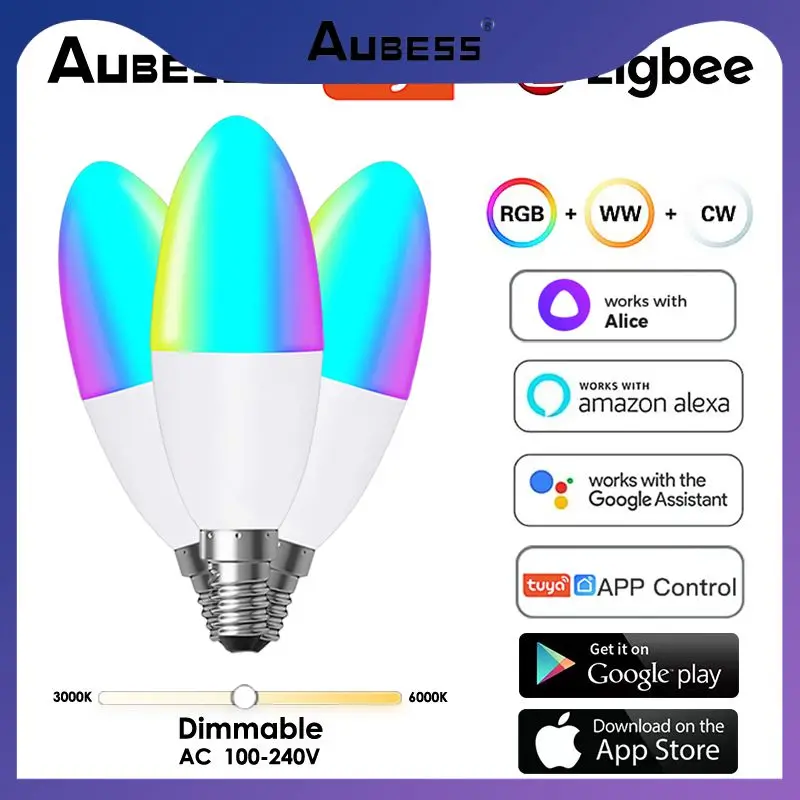 

5w Zigbee Smart Lamp Dimmable Smart Light Bulb For Alexa Google Home Yandex Alice Voice Control E14 Led Bulb Smart Home Rgbcw