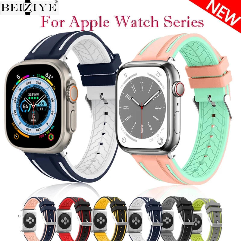 

Ремешок спортивный для Apple Watch Band 8 41 мм 45 мм, силиконовый браслет для iWatch Series SE 7 6 5 40 мм 44 мм Ultra 49 мм 38 мм 42 мм