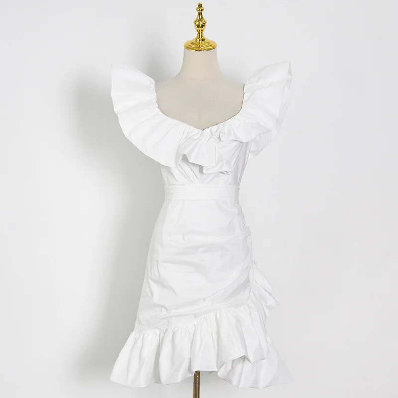 

SeeBeautiful Ruffles Stitching Irregular Mini Dress Sleeveless High Waist Back Zipper Summer 2022 New Fashion Q295