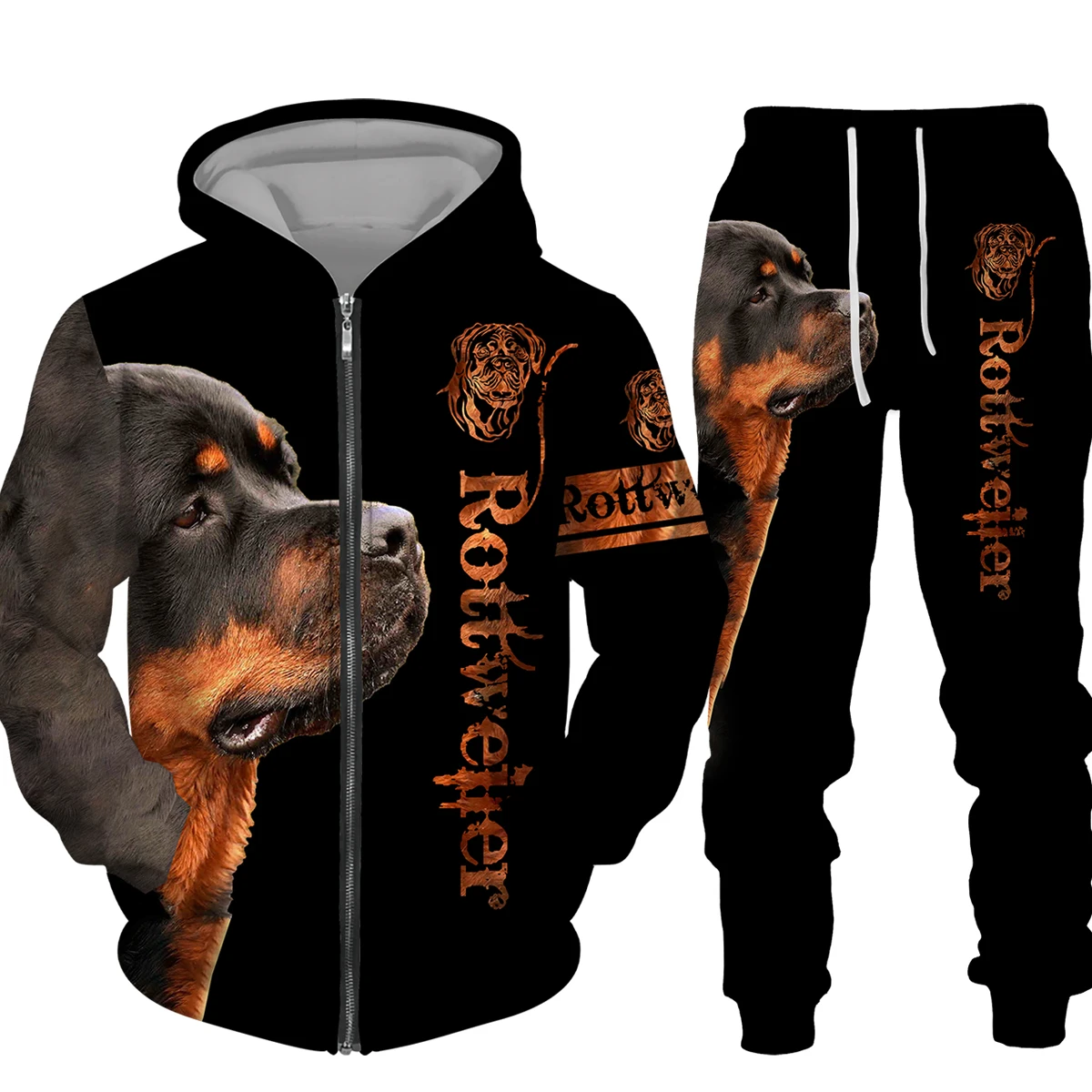 Fashion 3D Printed Dog Rottweiler Zipper Sweatshirt and Tracksuit Hoodie with Pants Streetwear Women Mens Clothes