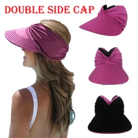 women summer hat double sided breathable empty top hat beach caps ladies foldable big brim hat visor caps hair accessories
