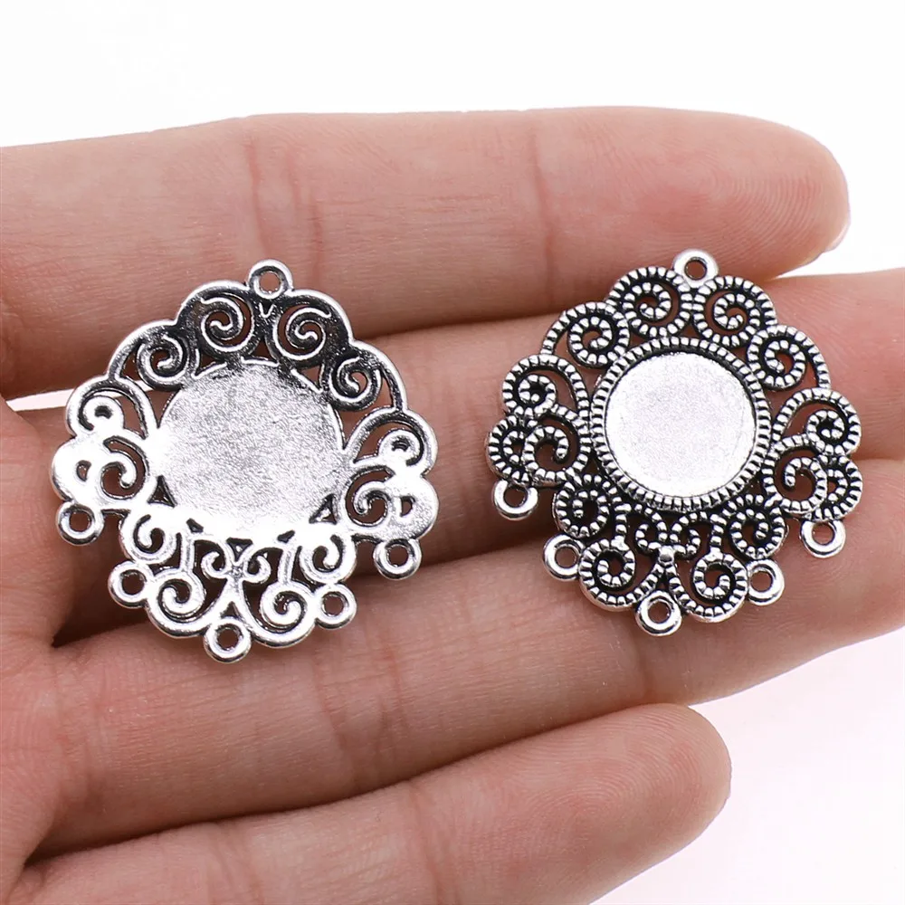 

4pcs Fit 12mm Round Inner Size Earring Connectors Style Cabochon Base Setting Antique Silver Plated DIY Jewelry Findings