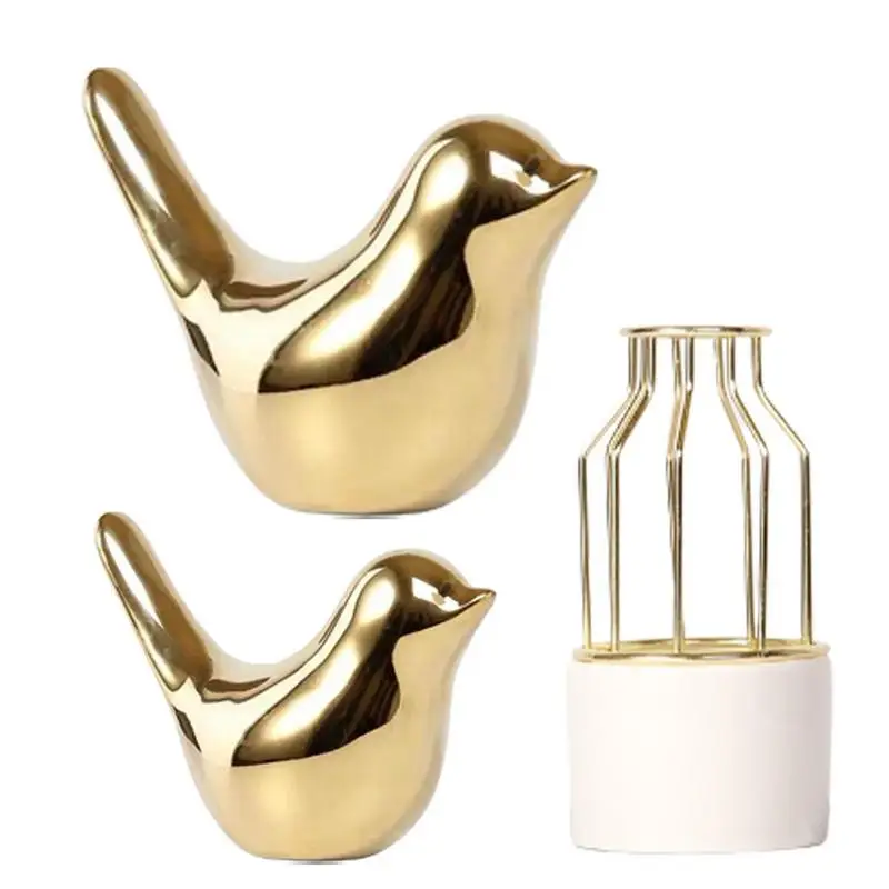 

Brass Color Bird Statue Ceramic Decor Golden Birds Figurine Ceramic Display Ornaments Ceramic Small Bird Animal Statues For