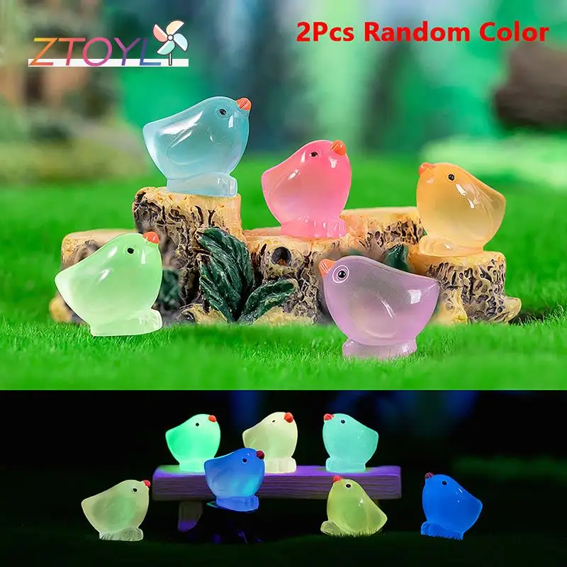 

2Pcs Luminous Color Chick Ornament Mini Cartoon Animal Doll Micro Landscape Decoration Dollhouse Miniature Toy