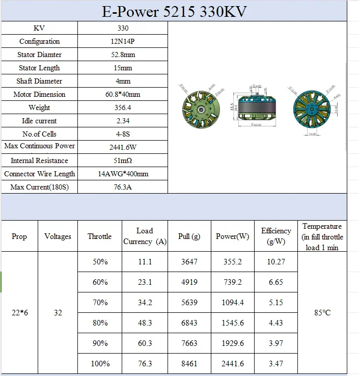 E-Power Motor X5215 330KV/500KV 4-8S Бесщеточный двигатель для 13-дюймовых 15-дюймовых деталей FPV RC