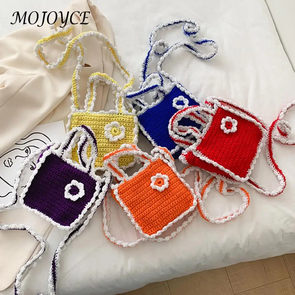 

Flower Knitted Women Shoulder Crossbody Bag Small Hit Color Top-Handle Handbags for Women Birthday Party Gifts