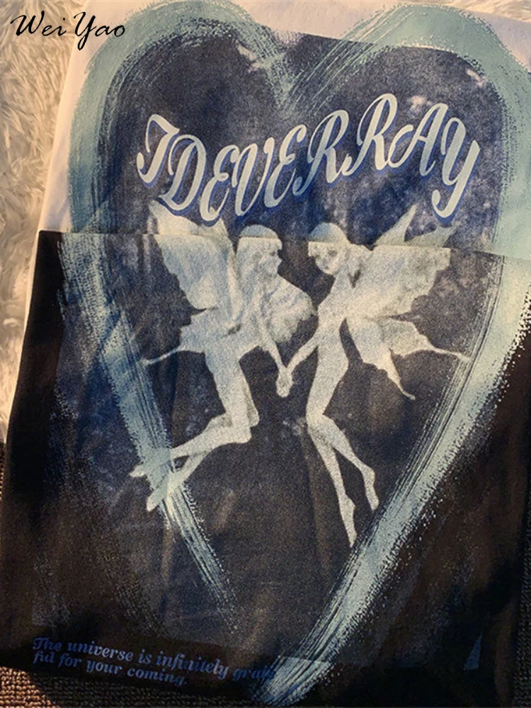 2021 new butterfly fairy print T-shirt punk goth hip hop grunge rock Y2K round neck casual summer coat streetwear