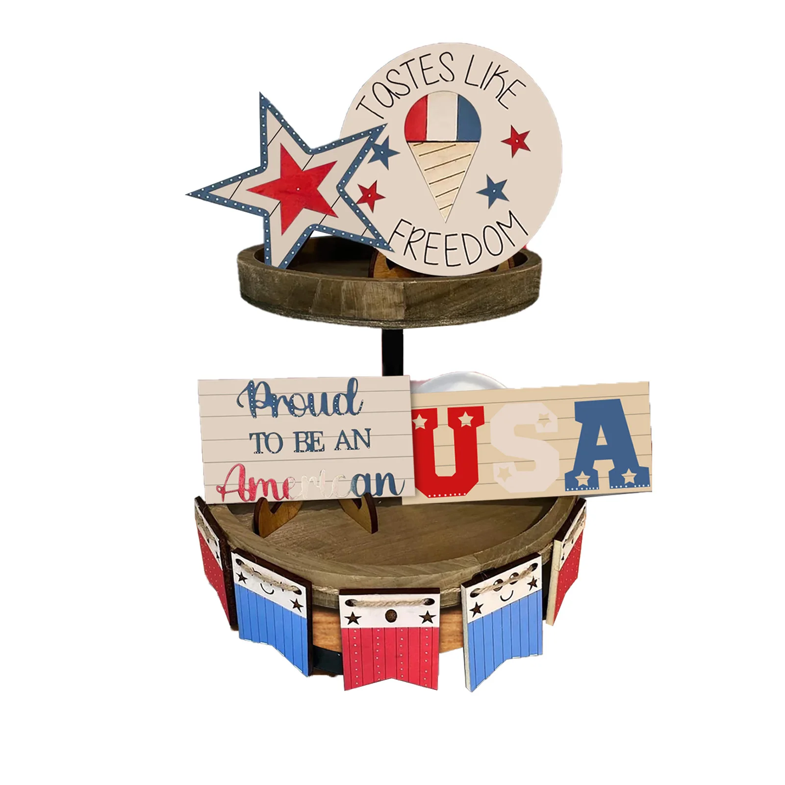 

Patriotic Tiered Tray Decorations 4th Of July Tiered Tray Ornaments For Independence Day Independence Day Party Supplies For