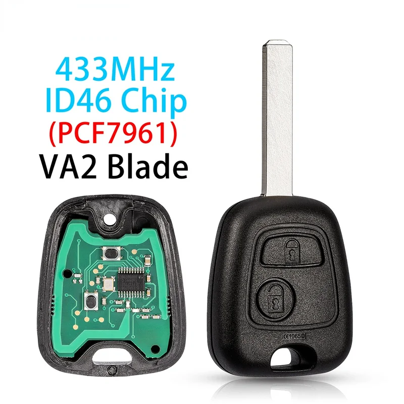

2 Buttons 433Mhz Remote Car Key For Peugeot 307 206 407 Partner Citroen C1 C2 C3 VA2/HU83 blade With ID46 PCF7961 chip
