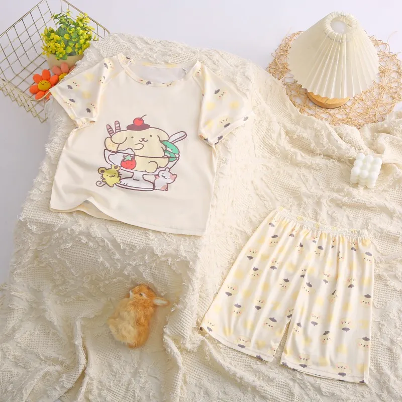 Новинка 2024 летняя мультяшная Пижама для девушек шорты с короткими рукавами в