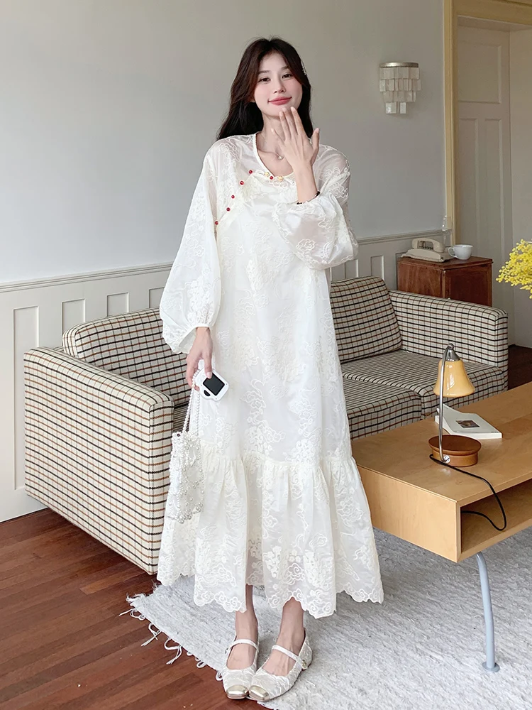 New Chinese Sle Cool and Relaxed Feeling Wear White Dress 2024 Early Autumn Women clothes Temperament Gentle Skirts