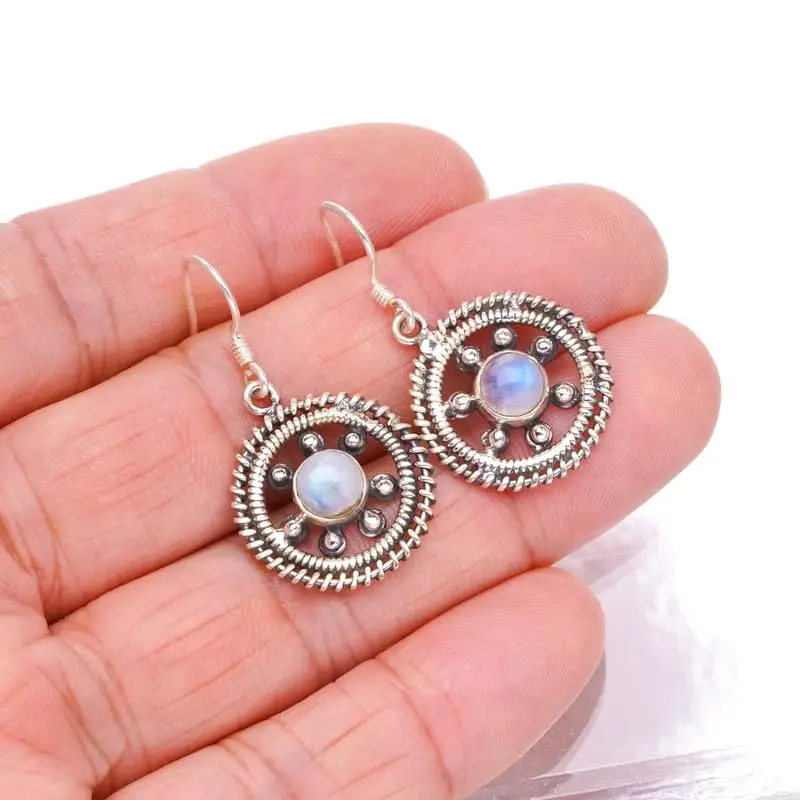 Серьги из серебра с лунным камнем 1/4 дюйма