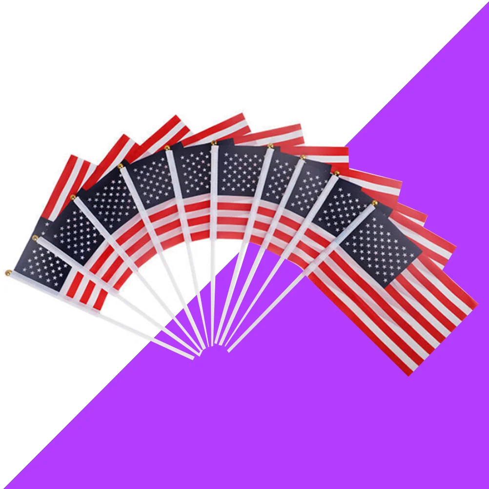 

100pcs American Flags Mini US Handheld Stick Flags on Metal Stick with Round 14cm x 21cm