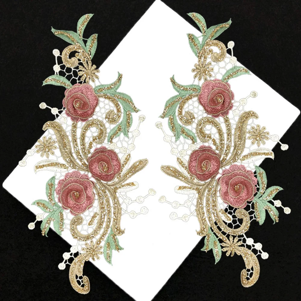 

Lychee Life 1Pair Floral 3D Embroidery Fabric Sticker DIY Dress Application Noble Sexy Collar Stitching Decoration Wedding Dress