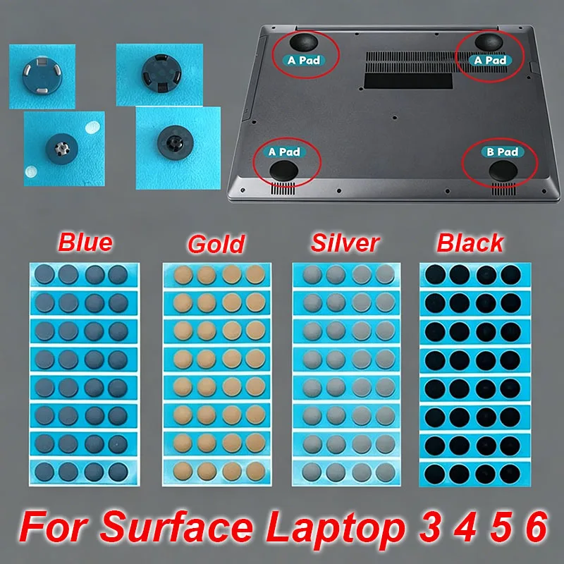 Фото Противоскользящие резиновые ножки для ноутбуков Surface Laptop 3, 4, 5, накладки на нижнюю часть корпуса, модели 1872, 1868, 1952, 1867, 1950, 1958, цвета: серебристый, золотой, ледяной синий, черный №1