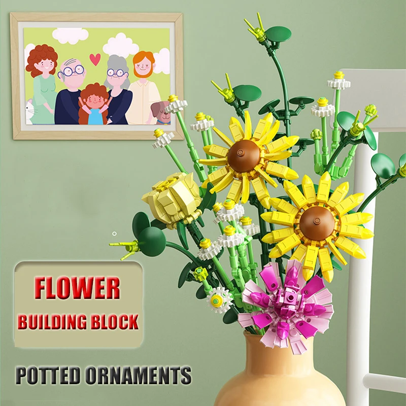 

Girls Gifts DIY Building Blocks Flowers Roses Chrysanthemum Bouquets Plants Potted Home Decor Children's Assembled Toys Bricks