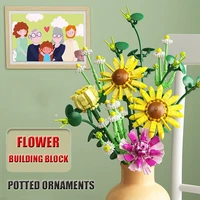 girls gifts diy building blocks flowers roses chrysanthemum bouquets plants potted home decor childrens assembled toys bricks