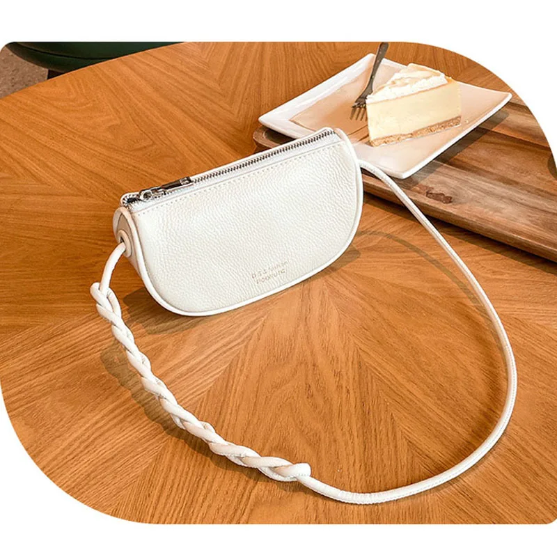 WR Summer New Genuine Leather Women's Bag Diagonal Straddle Bag Maka Head Layer Cowhide Zipper Dumpling Bag Mobile Phone Bag